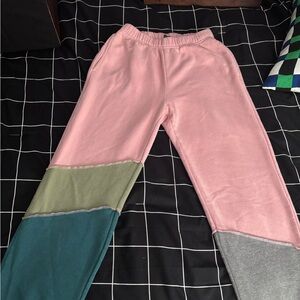 Stylish Pink and Teal Colorblock Joggers with Grey sweater to match!